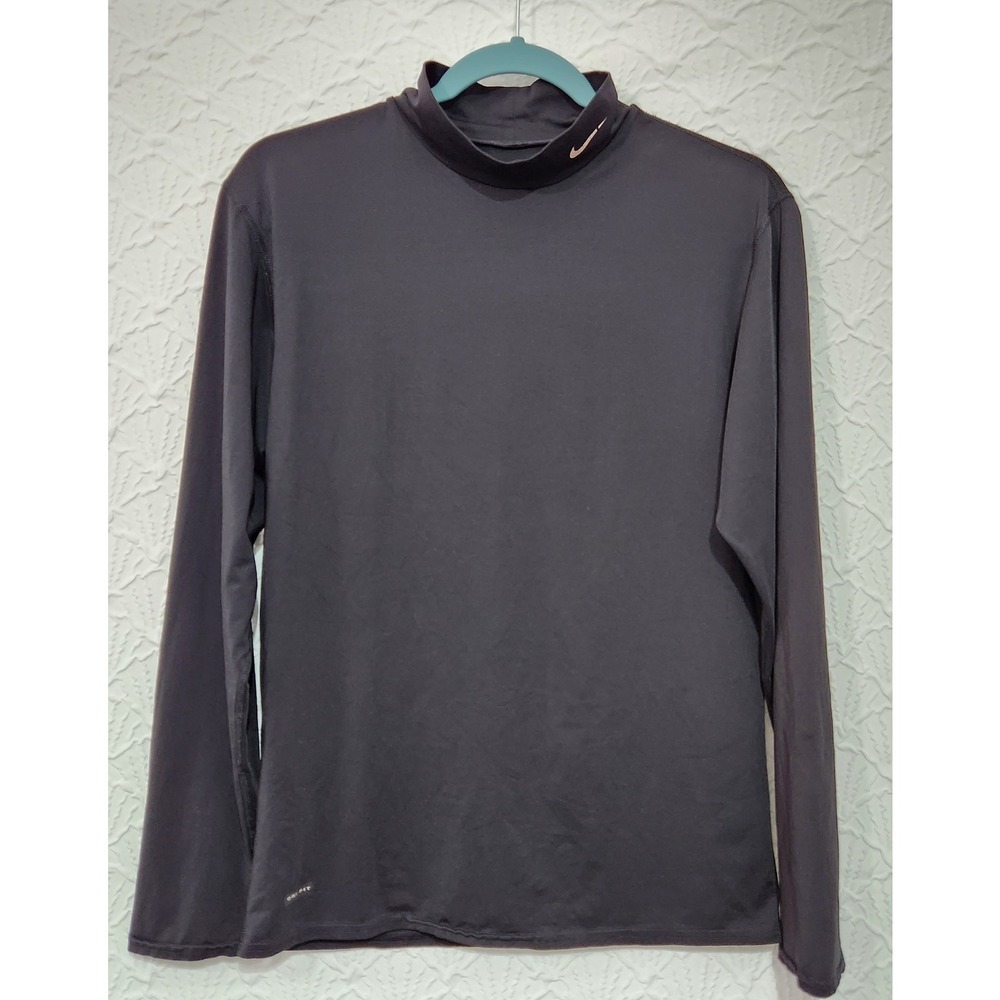 Nike Dri-Fit XL Moc Neck Long-sleeved‎ Solid Black Logo Layering Piece